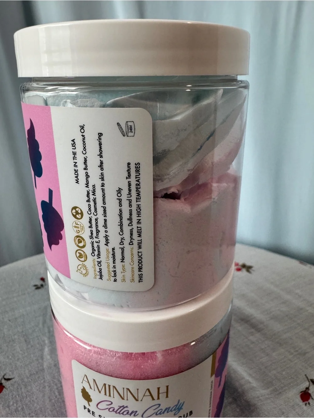 AMINNAH Cotton Candy Whipped Body Butter and Pre-Shave Sugar Scrub NWT Sealed